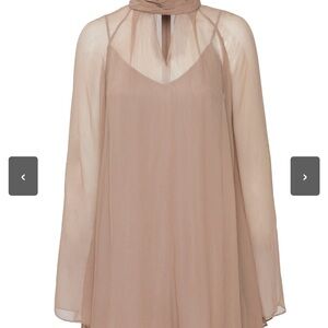 STAUD- Sheer Neck Tie Blouse in Taupe